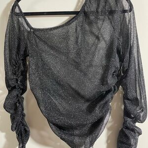 Elegant Black Sheer asymmetrical blouse